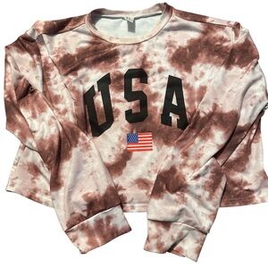 USA Fourth of July cropped top tye dye size XL maroon and white